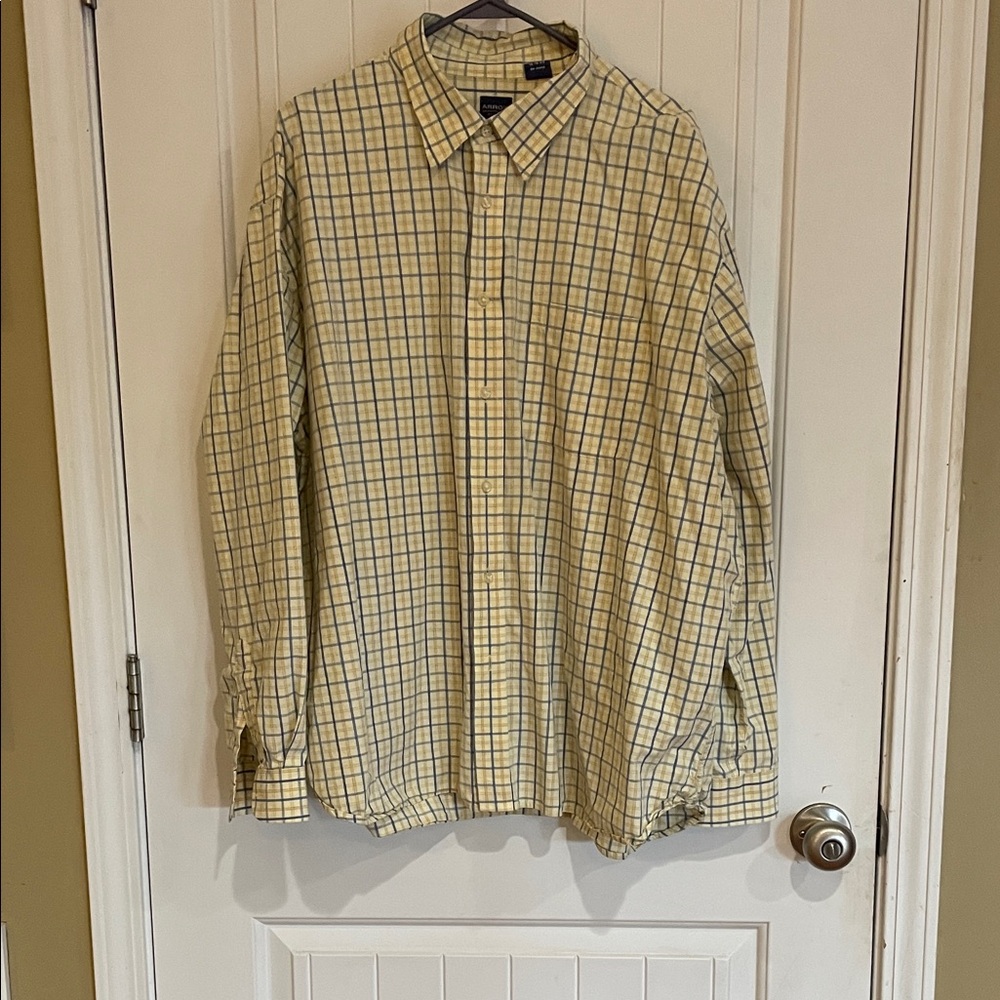 Arrow Men's Yellow and Blue Checkered Shirt button down XXL